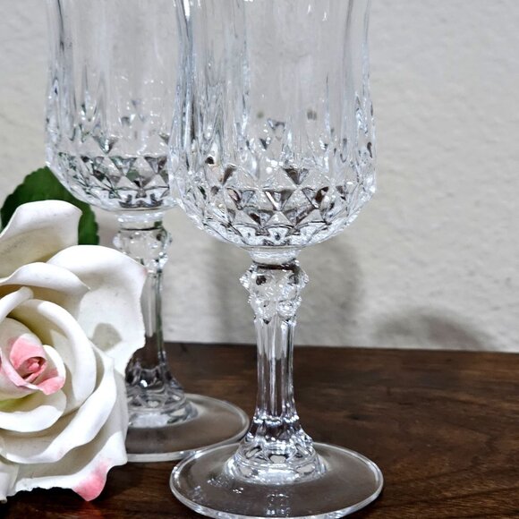 2 Cristal d'Arques Longchamp Wine Glasses 6.5" cut crystal 1980s France vintage - Picture 4 of 4